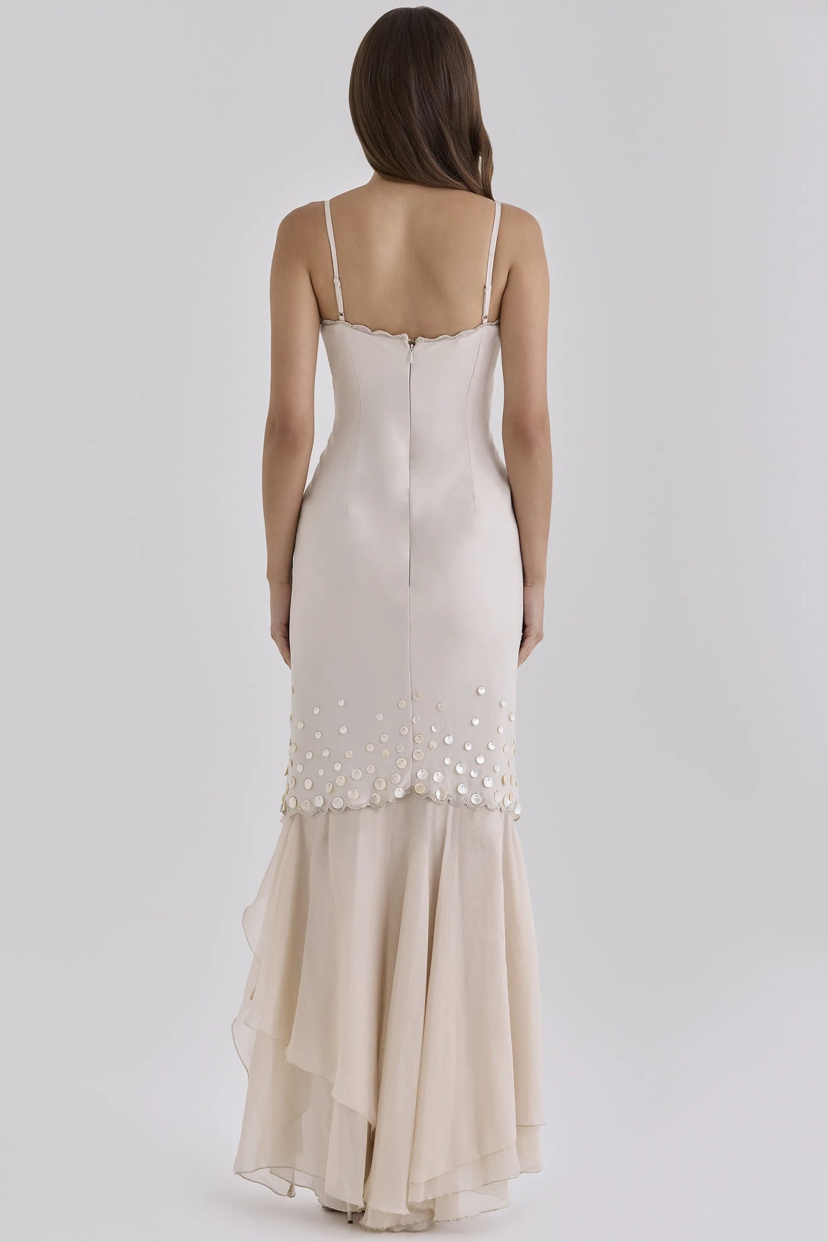 Santana Almond Georgette Hand Beaded Shell Embellished Maxi Dress - Limited Edition
