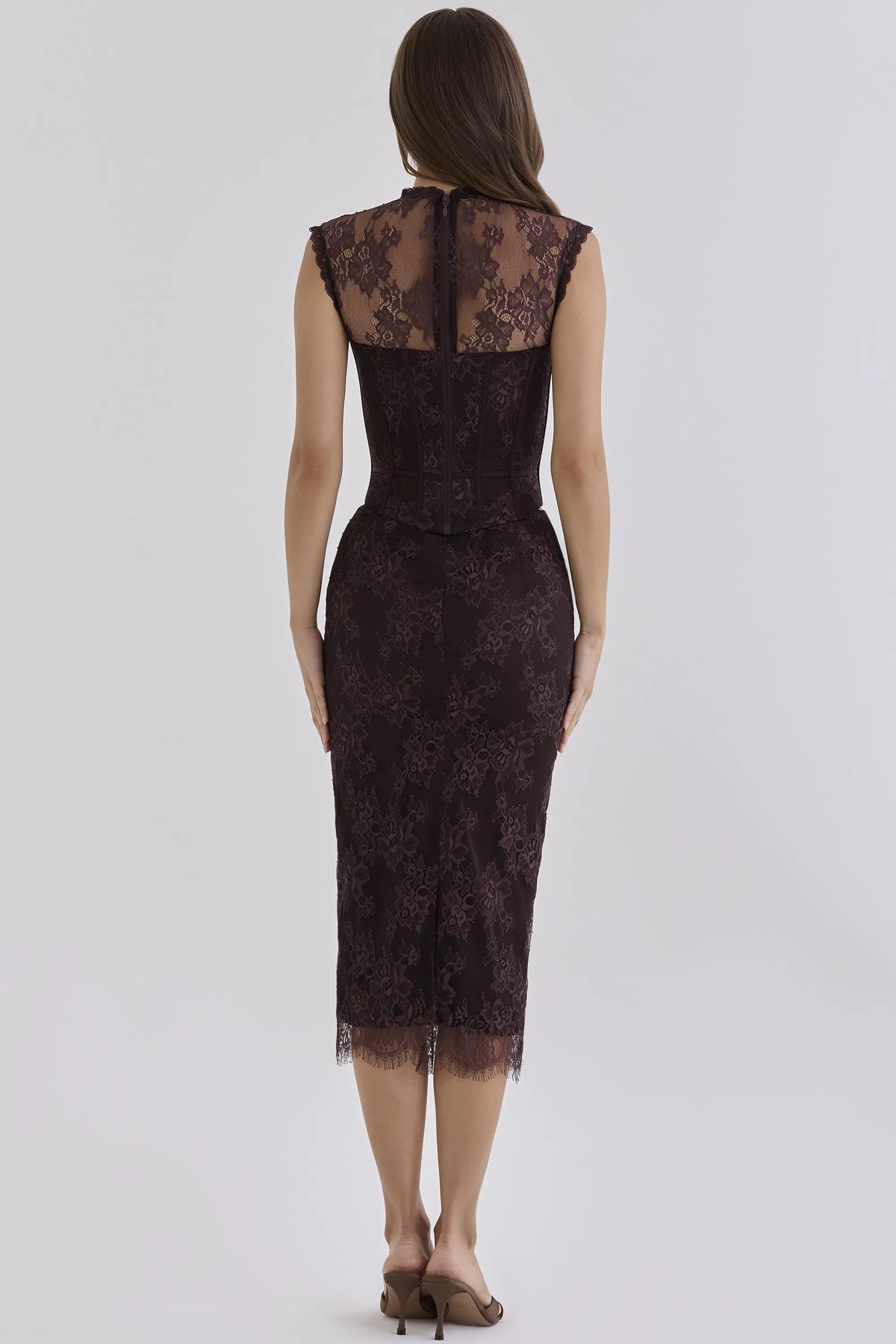 Serelle Chocolate Brown Lace Midi Skirt