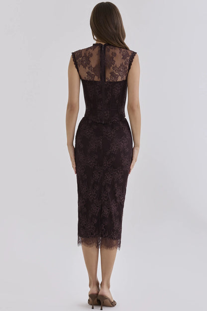 Serelle Chocolate Brown Lace Midi Skirt