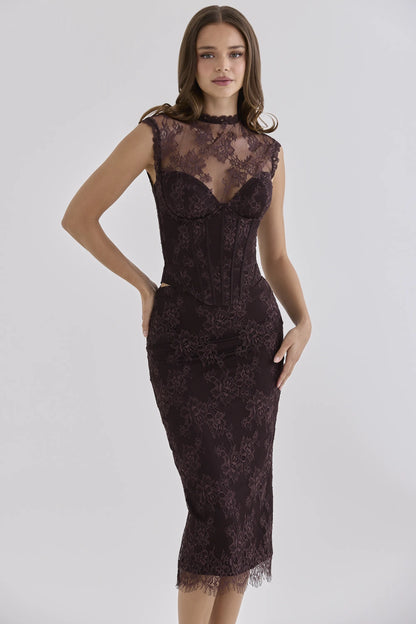 Serelle Chocolate Brown Lace Midi Skirt