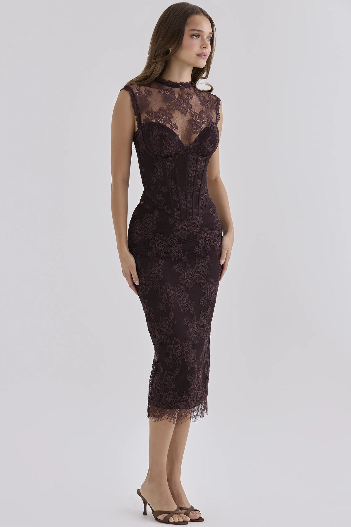 Serelle Chocolate Brown Lace Midi Skirt