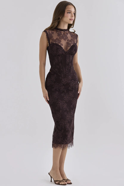 Serelle Chocolate Brown Lace Midi Skirt