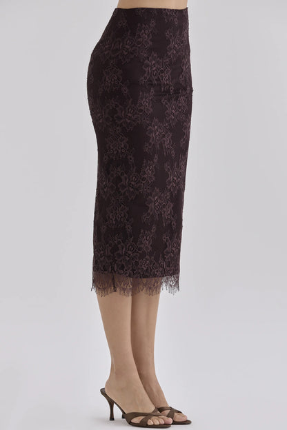 Serelle Chocolate Brown Lace Midi Skirt