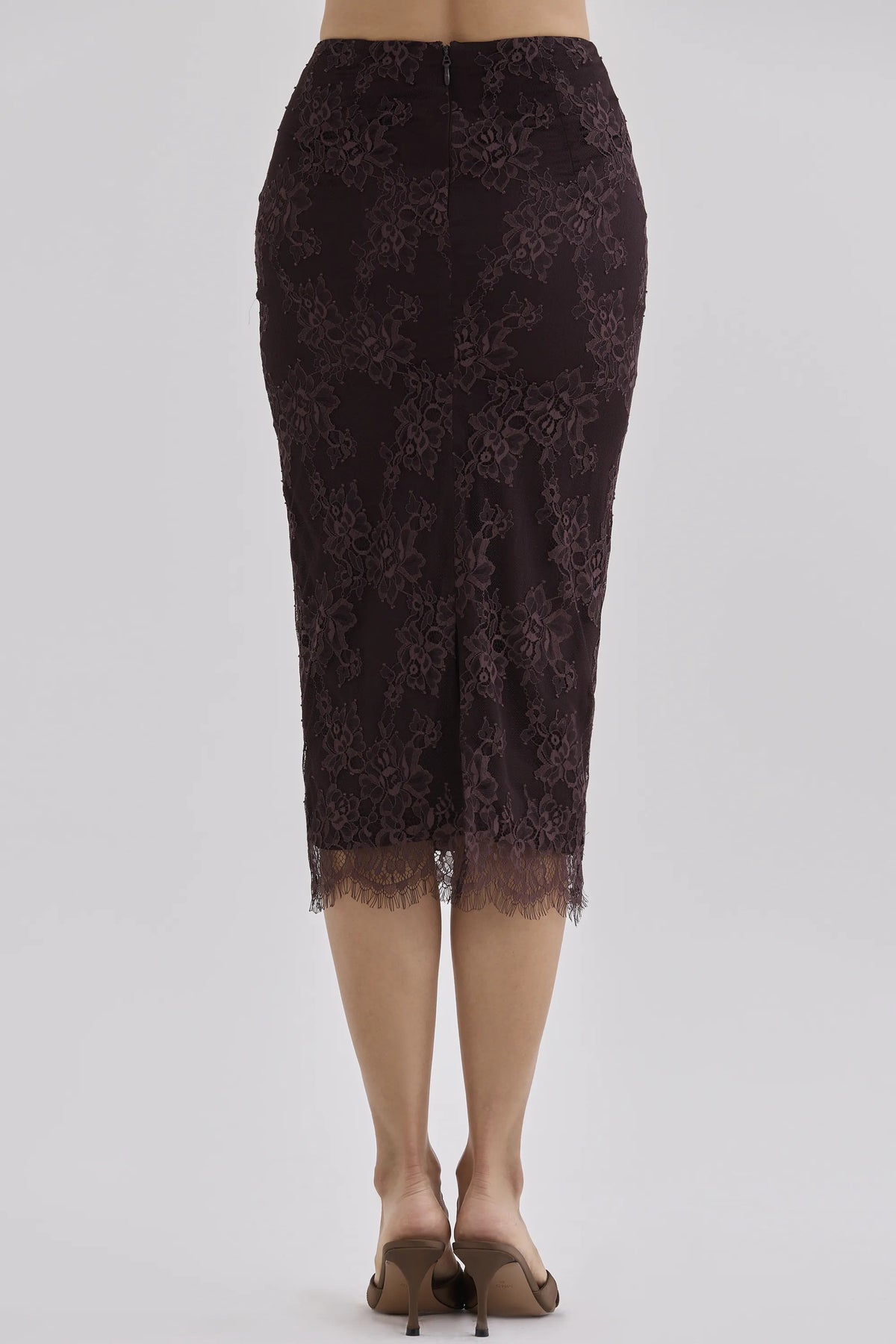 Serelle Chocolate Brown Lace Midi Skirt