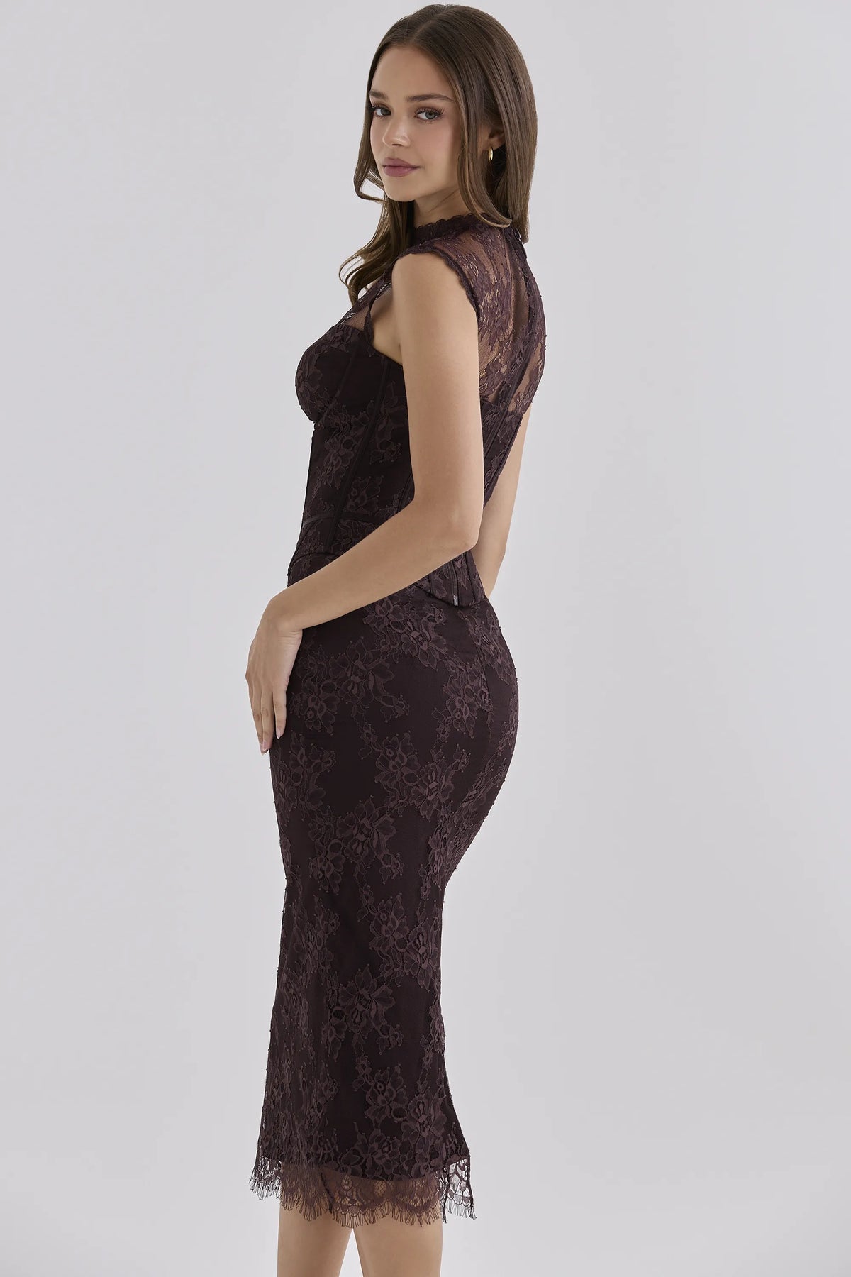 Serelle Chocolate Brown Lace Midi Skirt