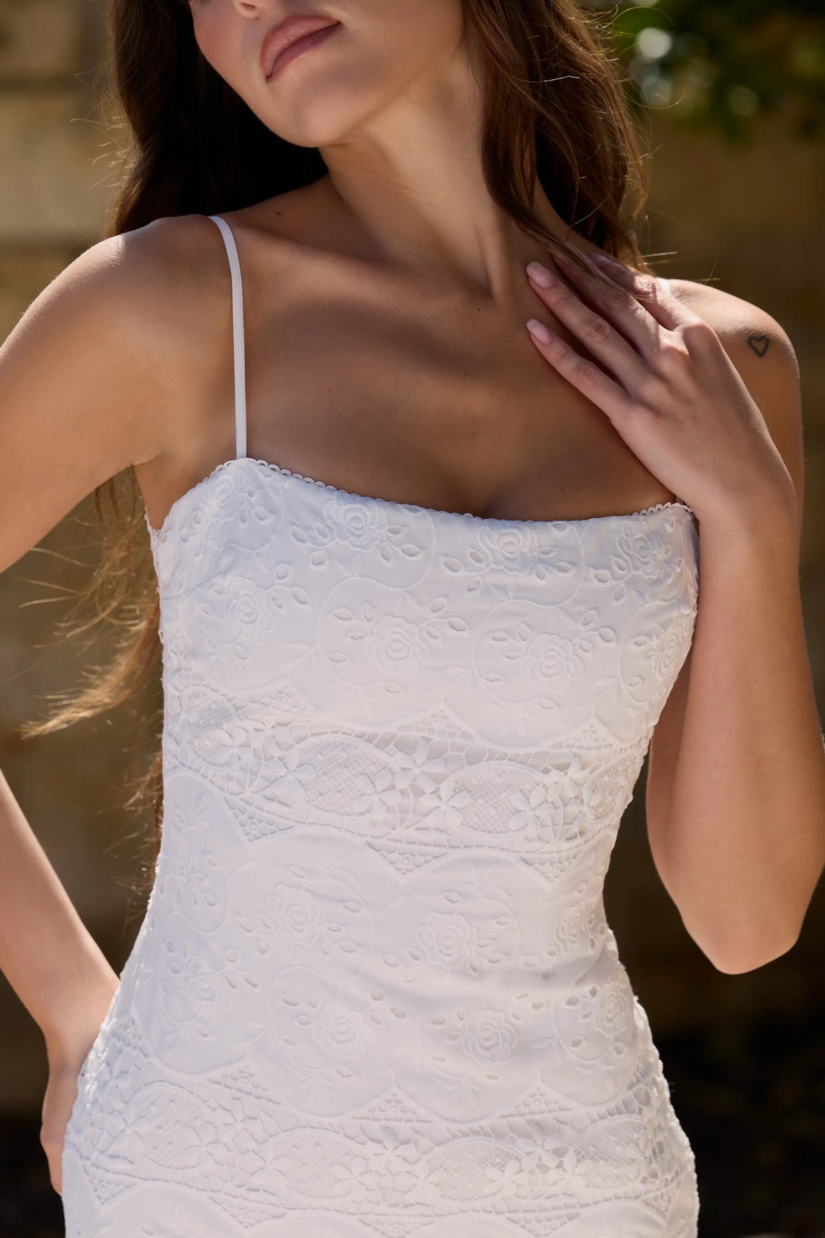 Serenella White Broderie Anglaise Lace Midi Dress