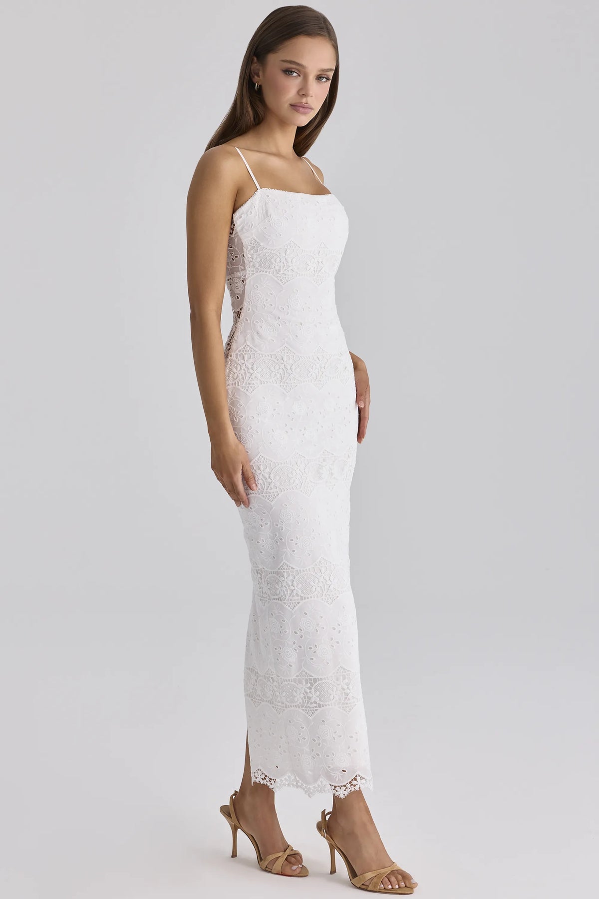 Serenella White Broderie Anglaise Lace Midi Dress