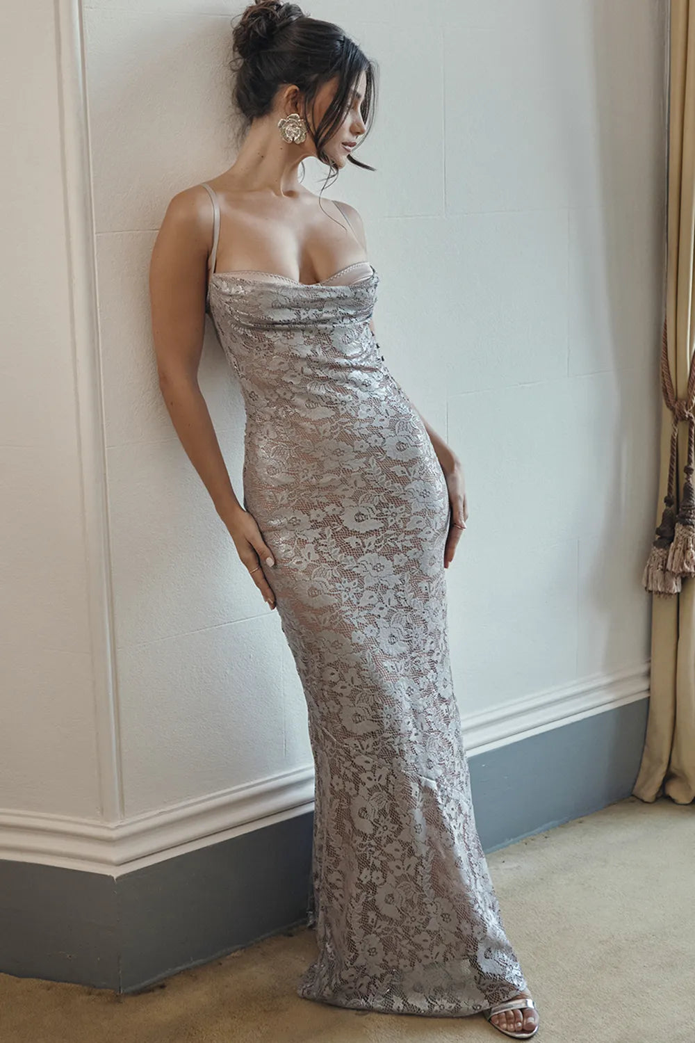 Azzurra Ice Blue Lace Godet Gown