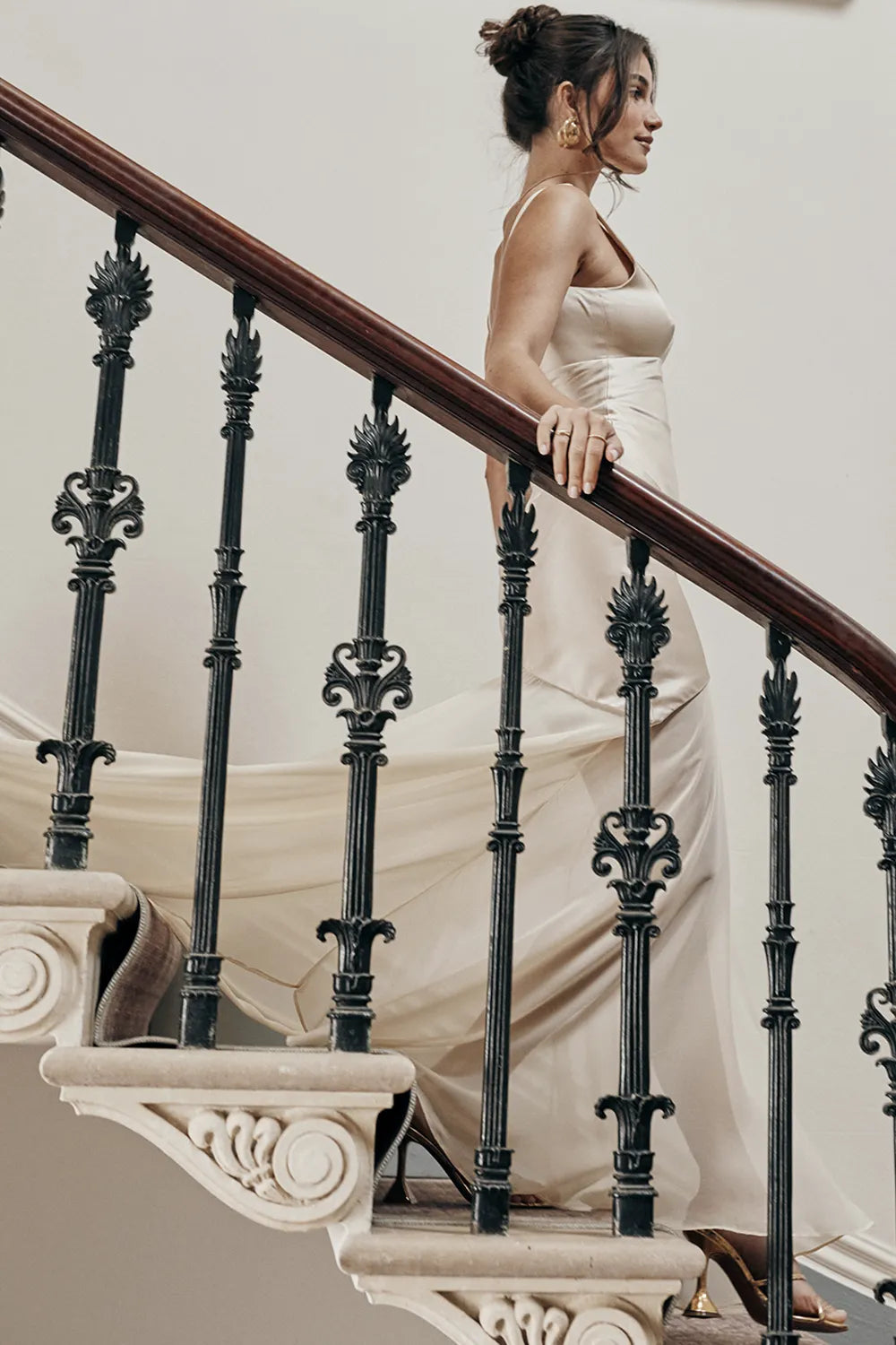 Vittoria Champagne Chiffon Floor Length Gown