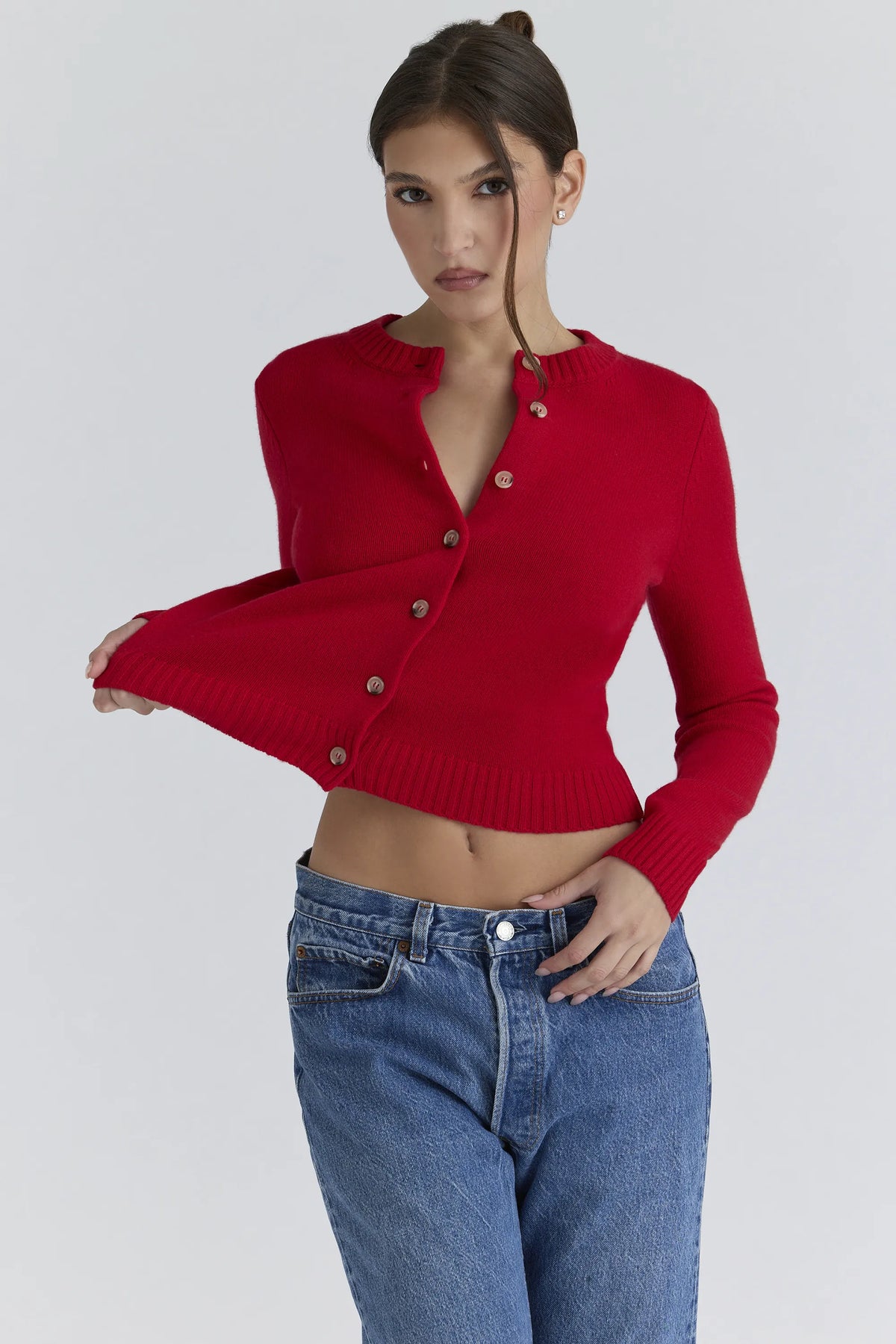 Signature Red Cashmere + Merino Wool Cardigan
