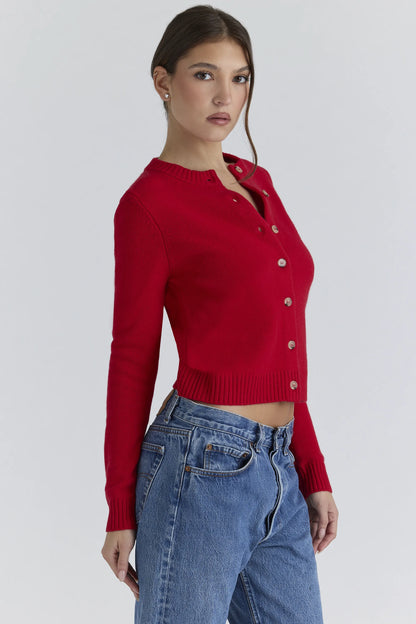Signature Red Cashmere + Merino Wool Cardigan