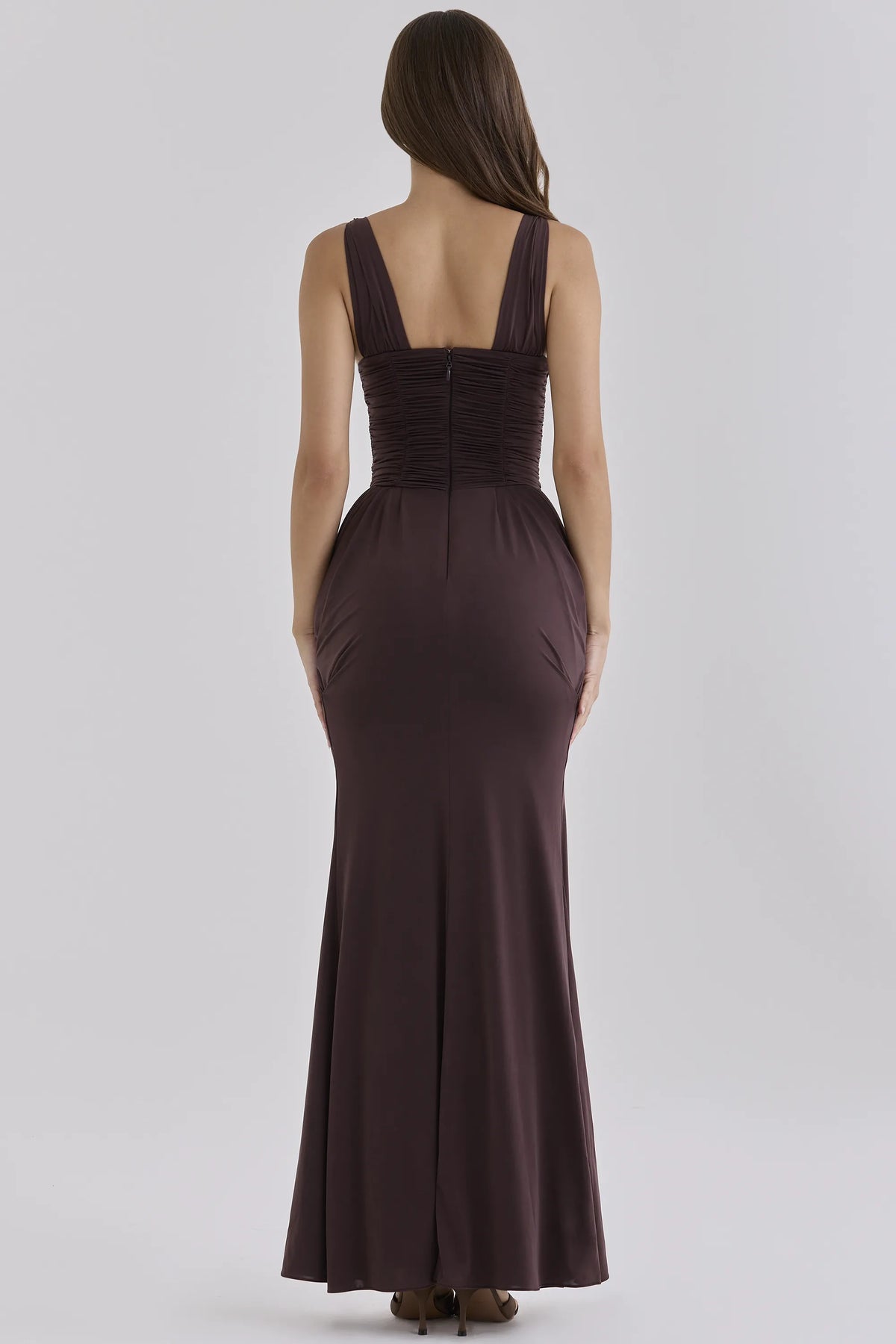 Tabitha Black Cherry Gathered Plunge Maxi Dress
