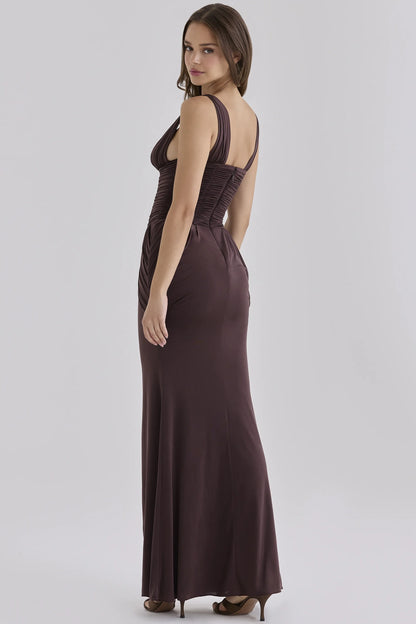 Tabitha Black Cherry Gathered Plunge Maxi Dress
