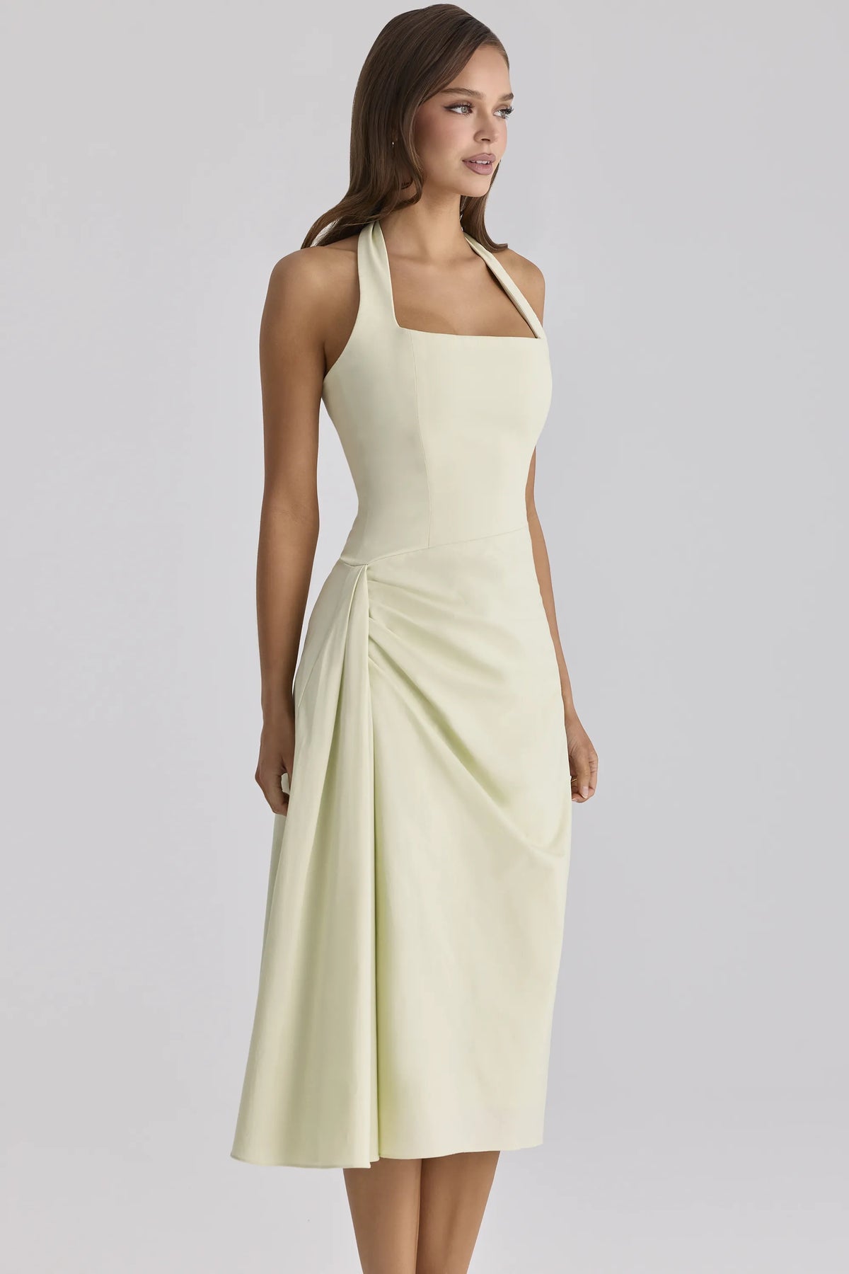 Tallulah Matcha Green Cotton Halter Neck Midi Dress