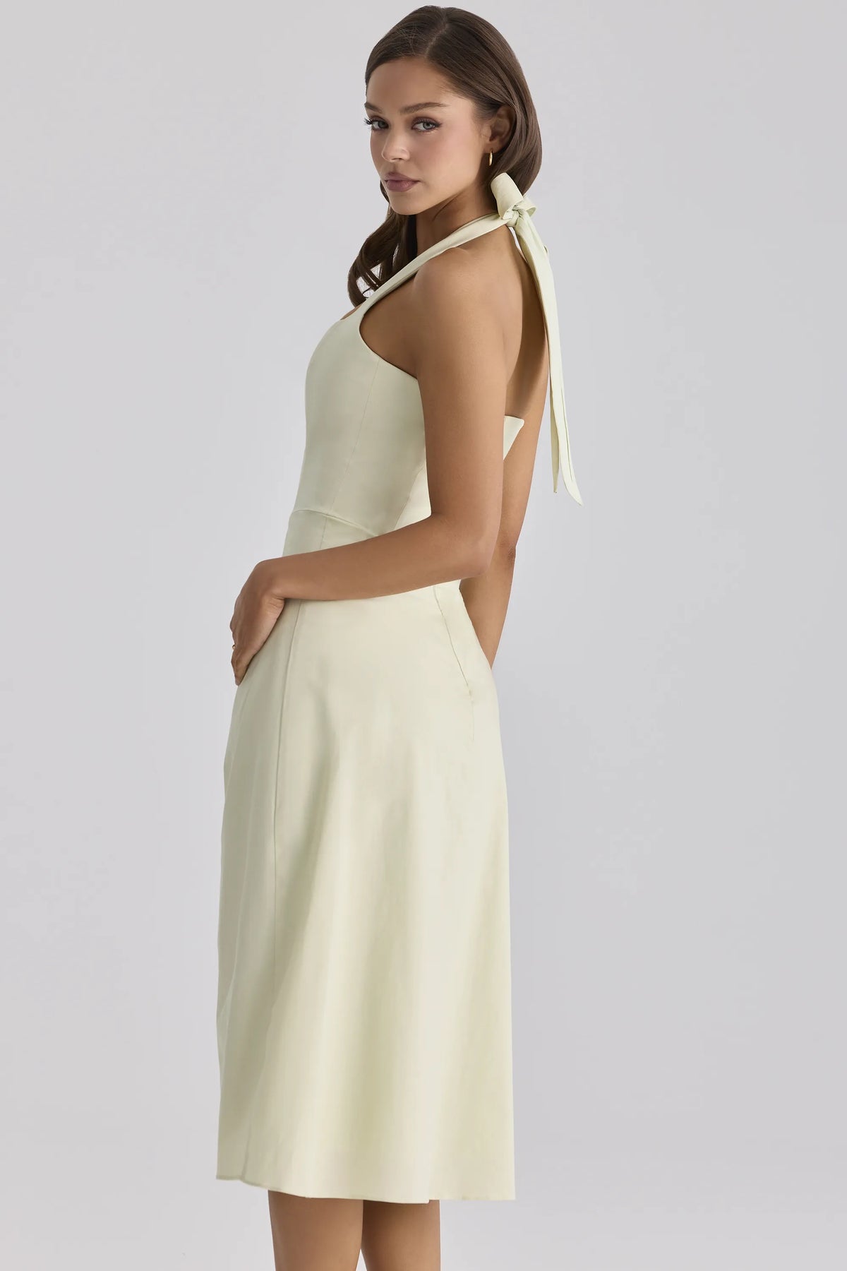 Tallulah Matcha Green Cotton Halter Neck Midi Dress