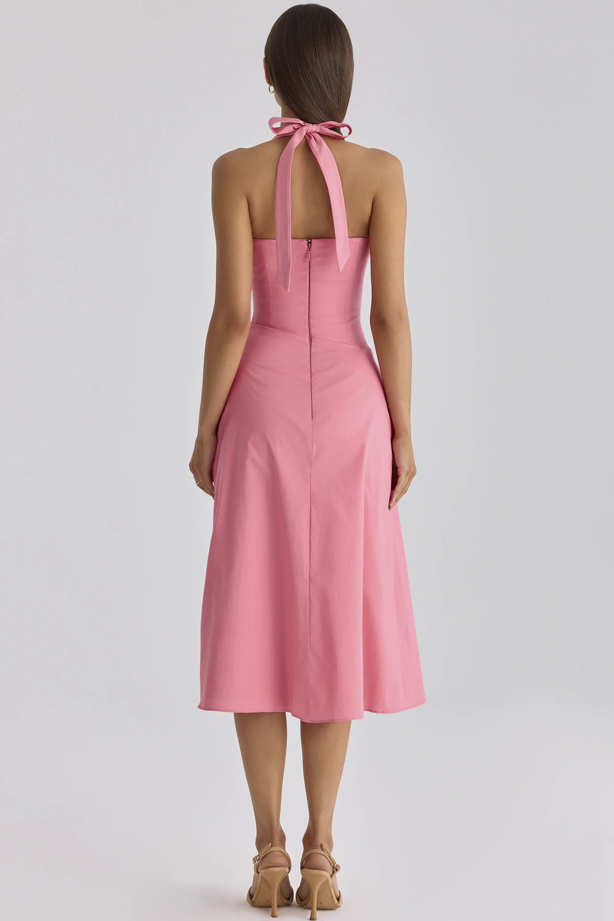 Tallulah Raspberry Cotton Halter Neck Midi Dress