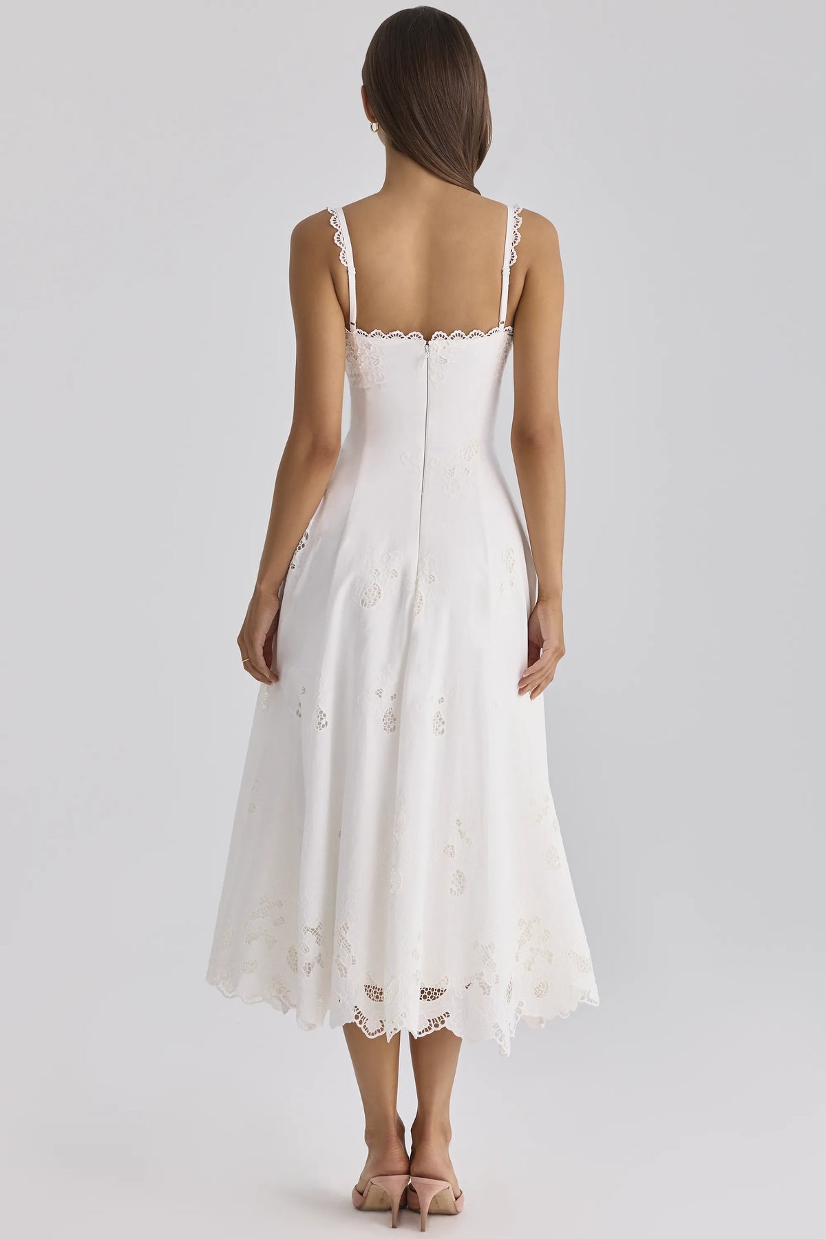 Tatiana White Cotton Broderie Anglaise Midi Sundress