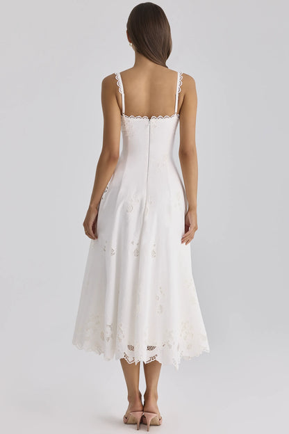 Tatiana White Cotton Broderie Anglaise Midi Sundress