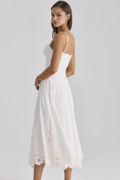 Tatiana White Cotton Broderie Anglaise Midi Sundress