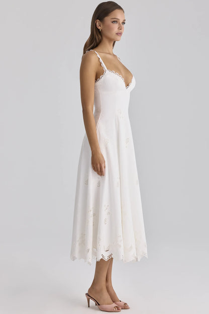 Tatiana White Cotton Broderie Anglaise Midi Sundress