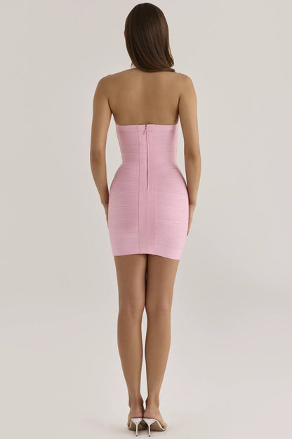 The Contour Lychee Sculpting Halter V Waist Mini Bandage Dress