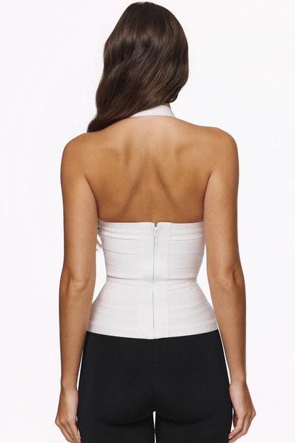 The Contour True White Sculpting Halter V Waist Bandage Top