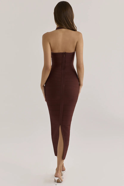The Silhouette Burnt Sugar Halter Neck Bandage Maxi Dress