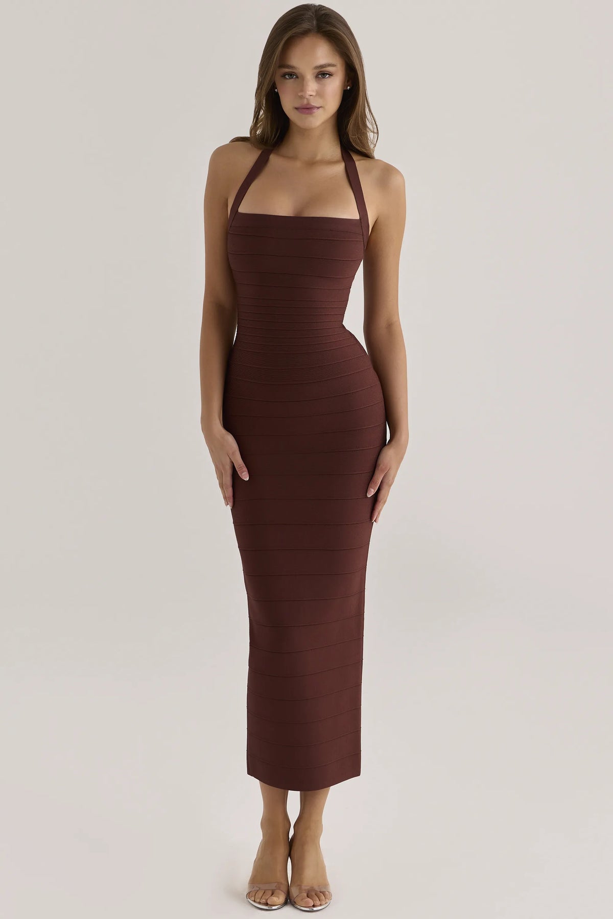 The Silhouette Burnt Sugar Halter Neck Bandage Maxi Dress
