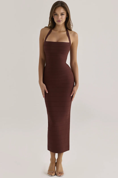 The Silhouette Burnt Sugar Halter Neck Bandage Maxi Dress