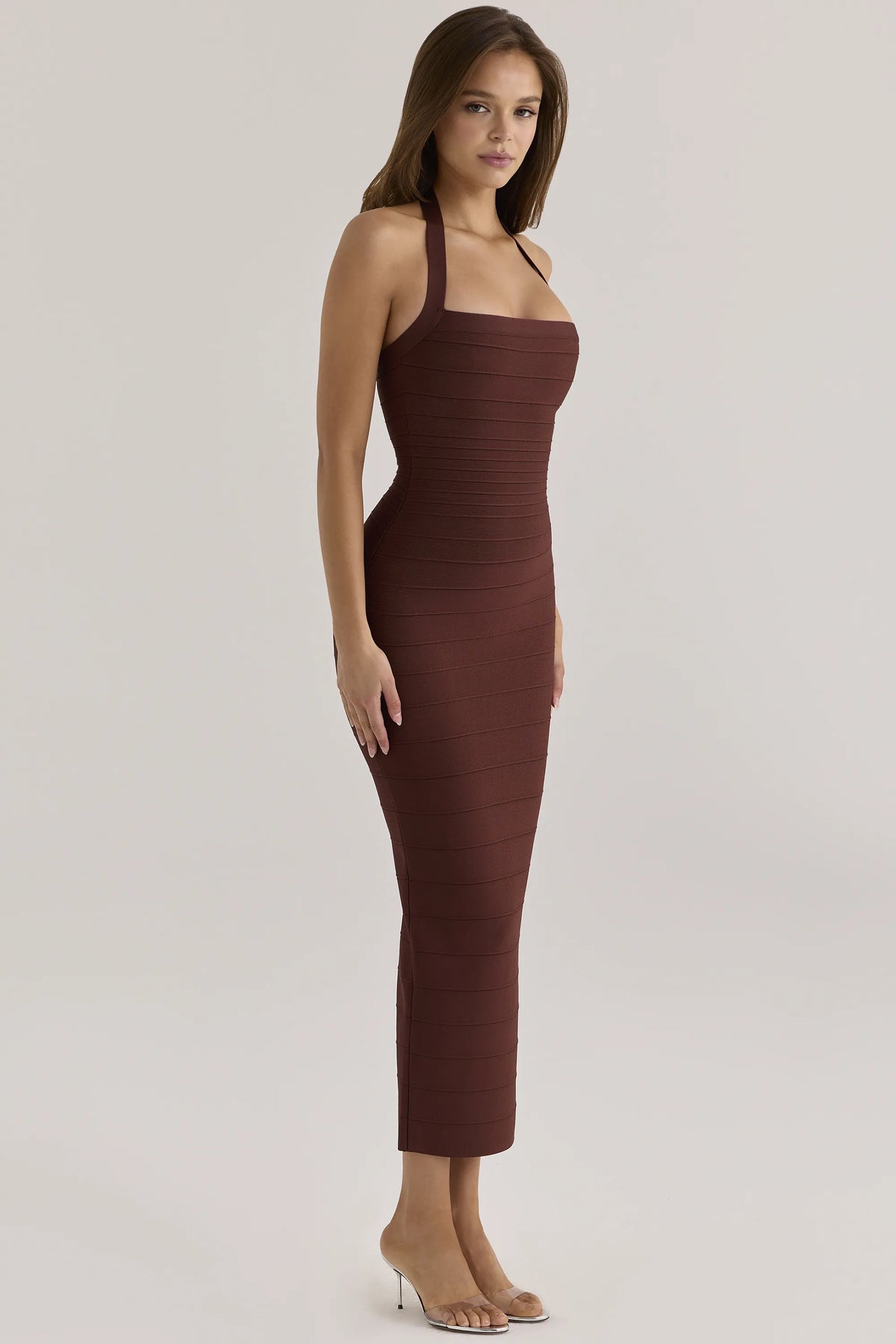 The Silhouette Burnt Sugar Halter Neck Bandage Maxi Dress