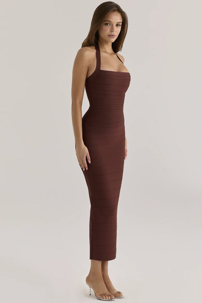 The Silhouette Burnt Sugar Halter Neck Bandage Maxi Dress