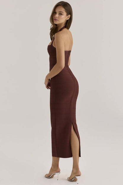 The Silhouette Burnt Sugar Halter Neck Bandage Maxi Dress