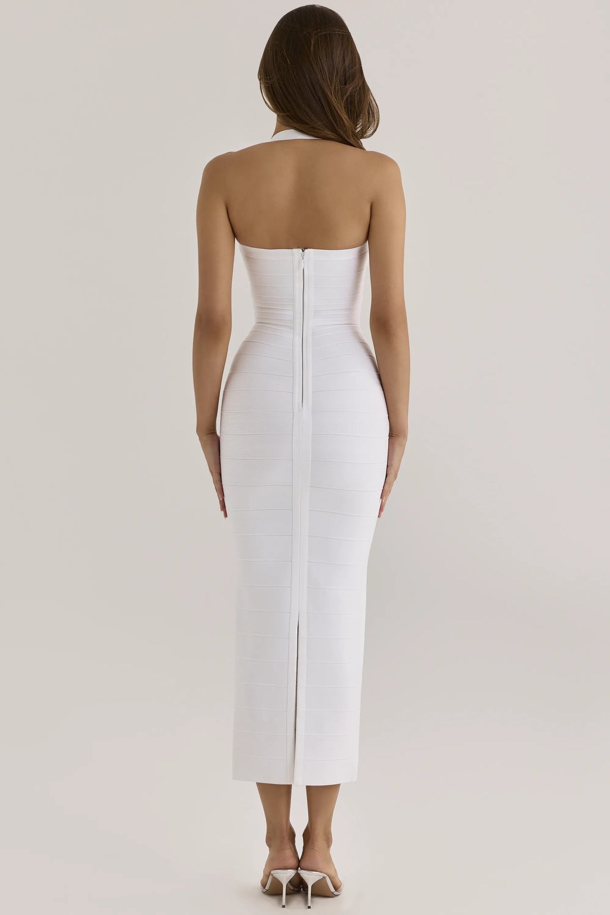 The Silhouette True White Halter Neck Bandage Maxi Dress