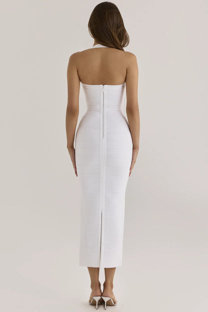 The Silhouette True White Halter Neck Bandage Maxi Dress