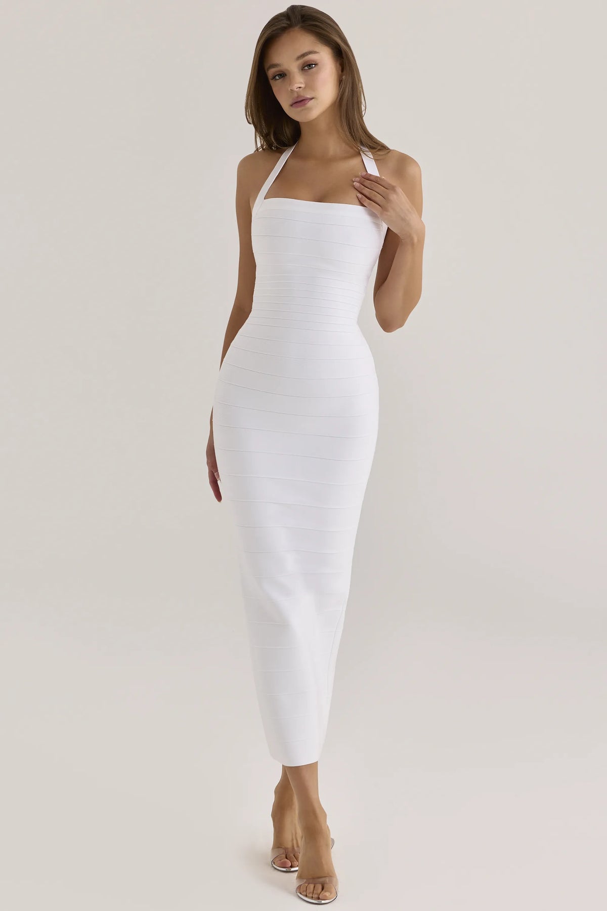The Silhouette True White Halter Neck Bandage Maxi Dress