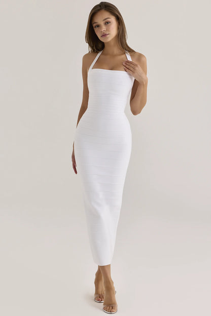 The Silhouette True White Halter Neck Bandage Maxi Dress