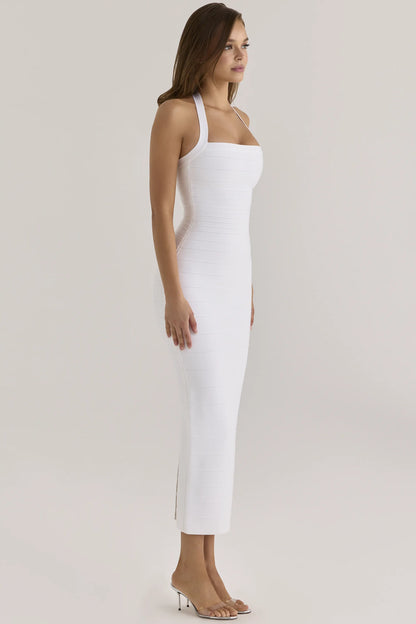 The Silhouette True White Halter Neck Bandage Maxi Dress