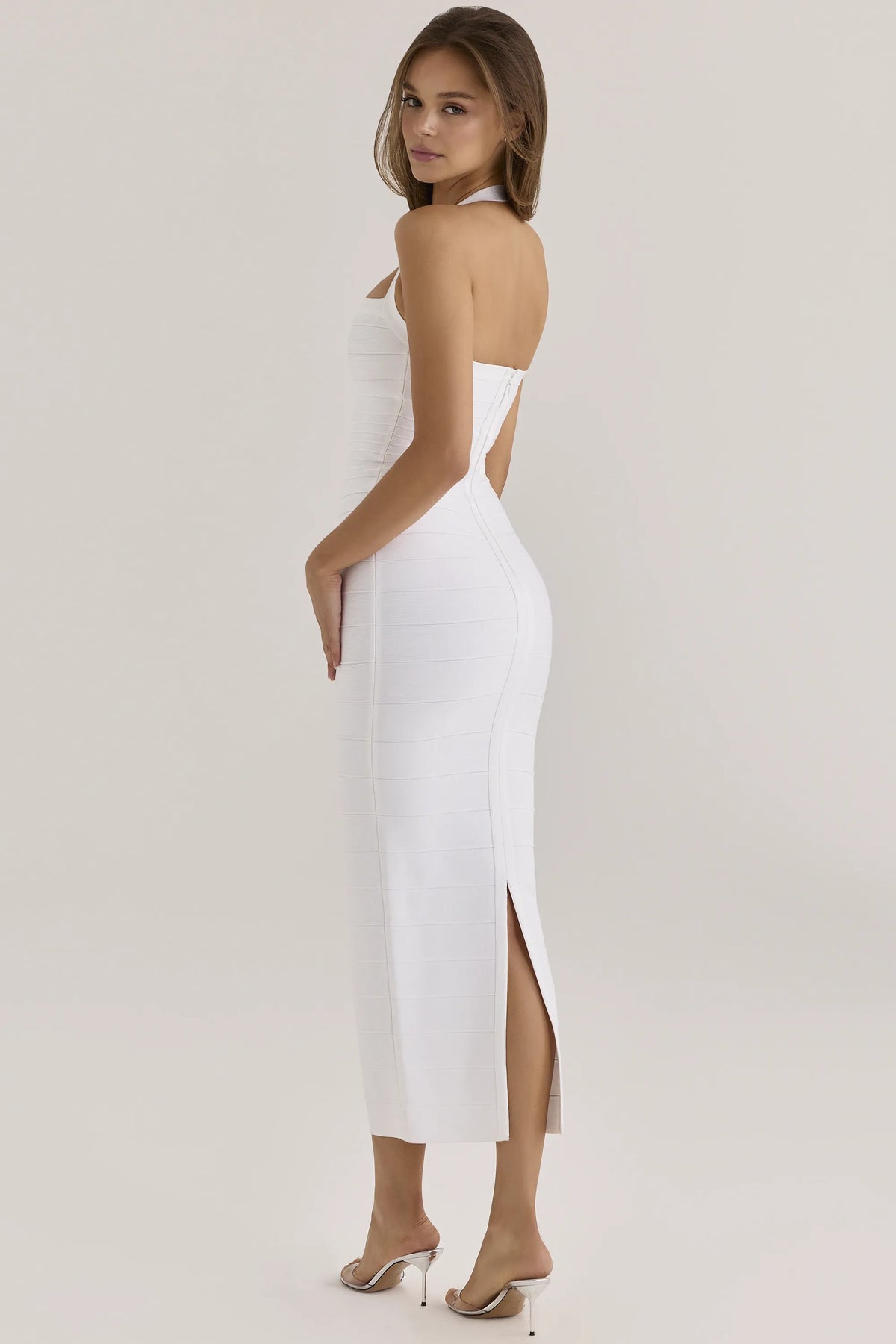 The Silhouette True White Halter Neck Bandage Maxi Dress
