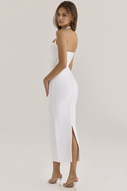 The Silhouette True White Halter Neck Bandage Maxi Dress