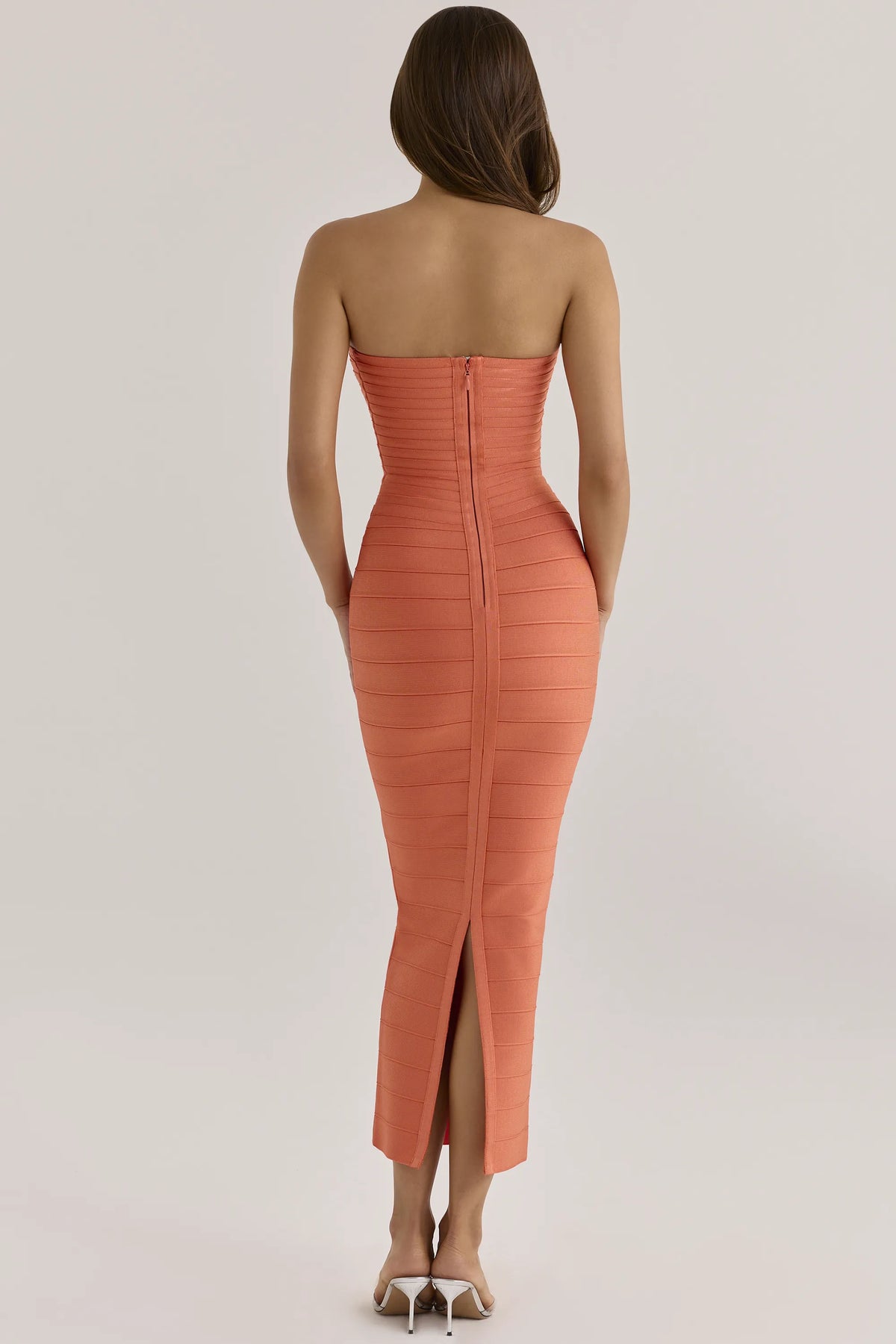The Sweetheart Papaya Strapless V Waist Bandage Maxi Dress