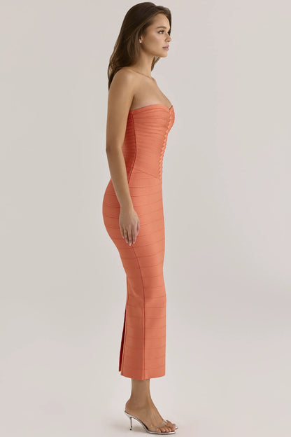 The Sweetheart Papaya Strapless V Waist Bandage Maxi Dress