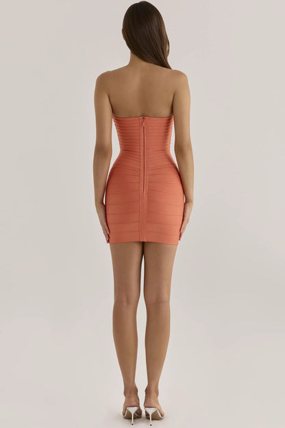 The Sweetheart Papaya Strapless V Waist Bandage Mini Dress