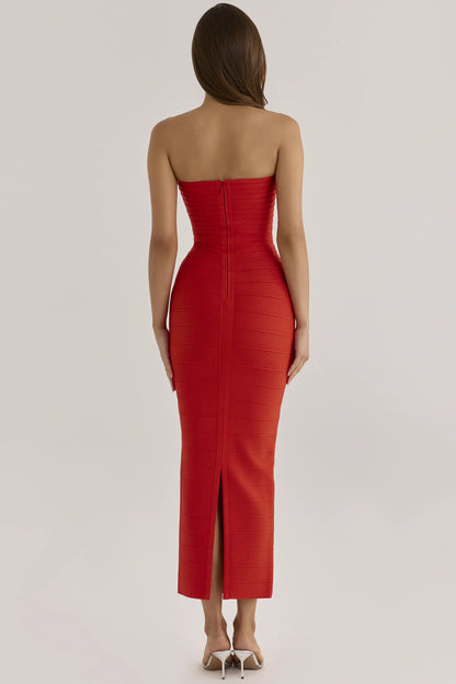 The Sweetheart Saffron Strapless V Waist Bandage Maxi Dress