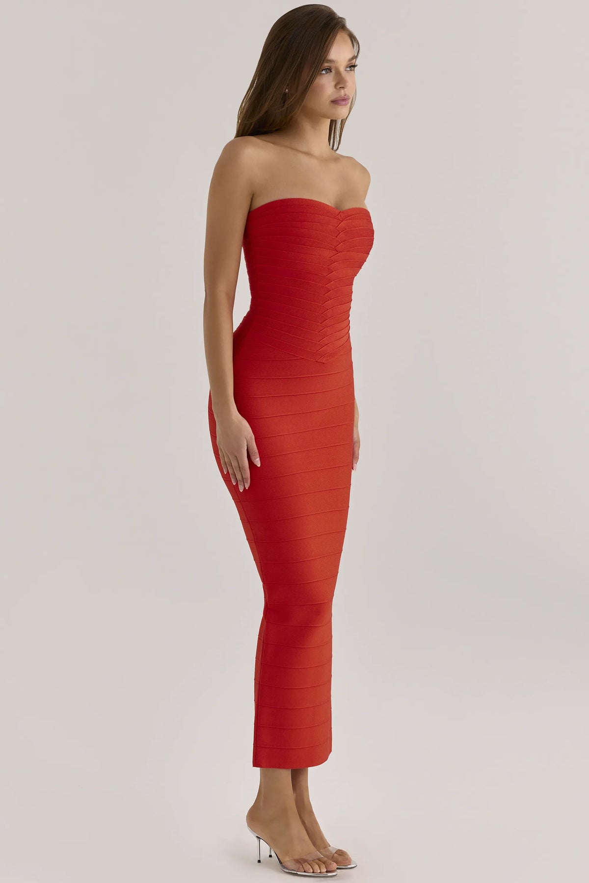 The Sweetheart Saffron Strapless V Waist Bandage Maxi Dress