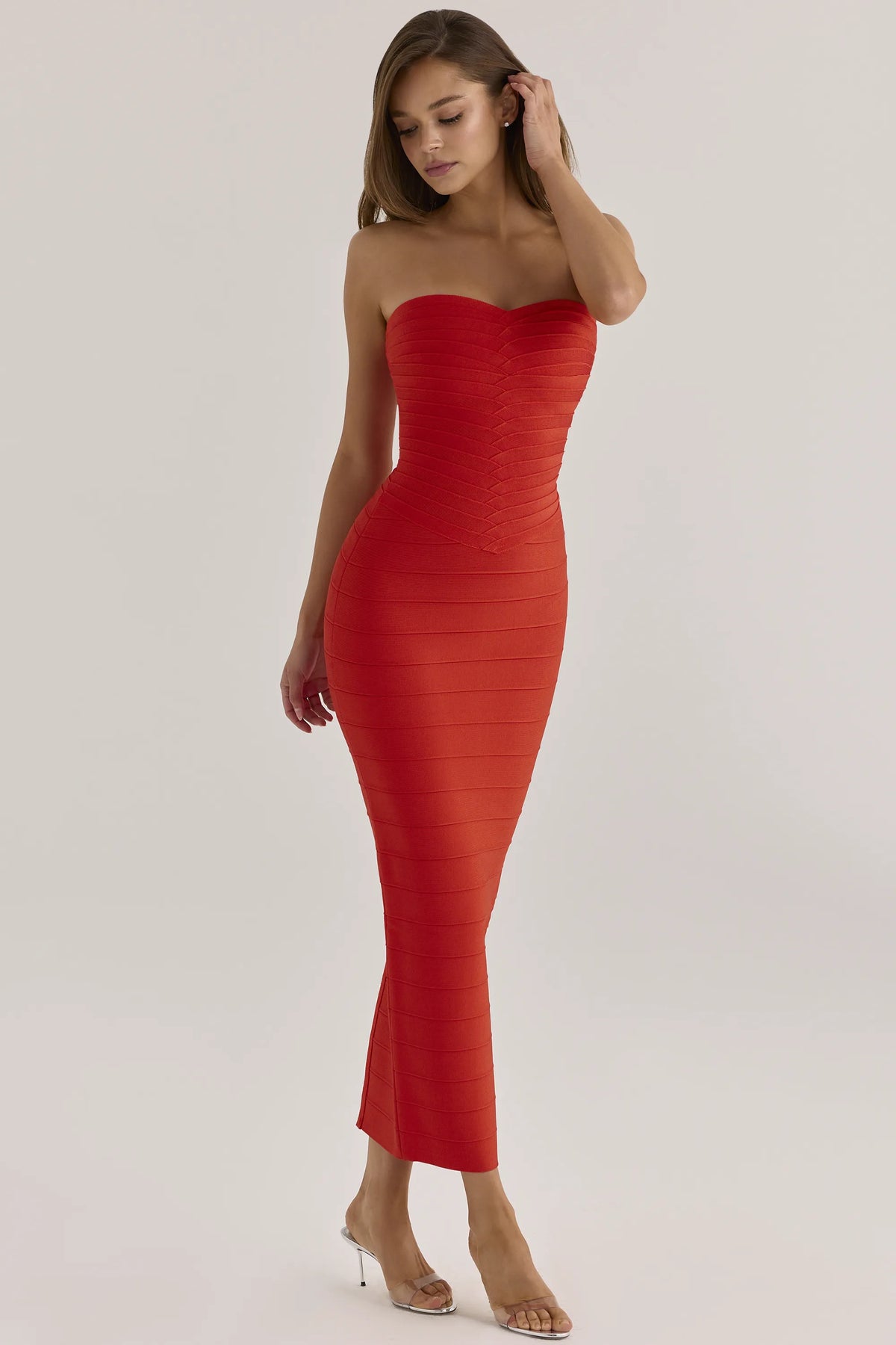 The Sweetheart Saffron Strapless V Waist Bandage Maxi Dress