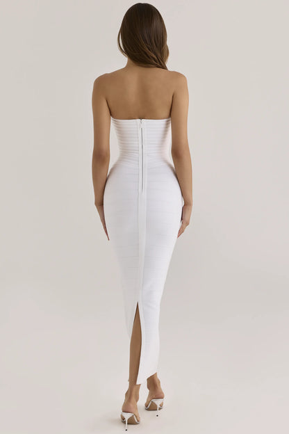 The Sweetheart True White Strapless V Waist Bandage Maxi Dress