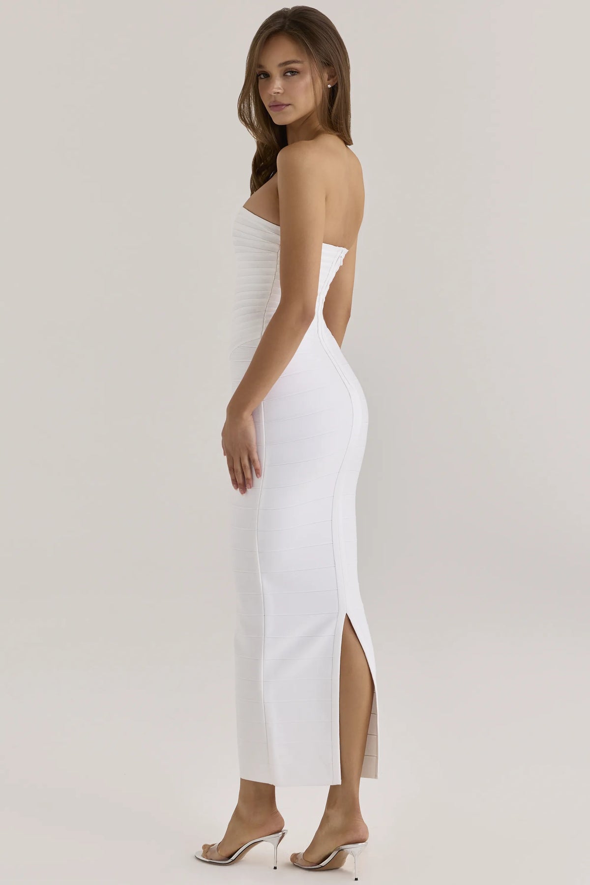 The Sweetheart True White Strapless V Waist Bandage Maxi Dress