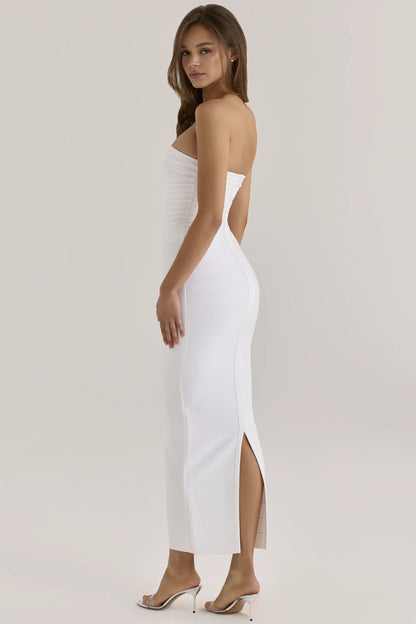 The Sweetheart True White Strapless V Waist Bandage Maxi Dress