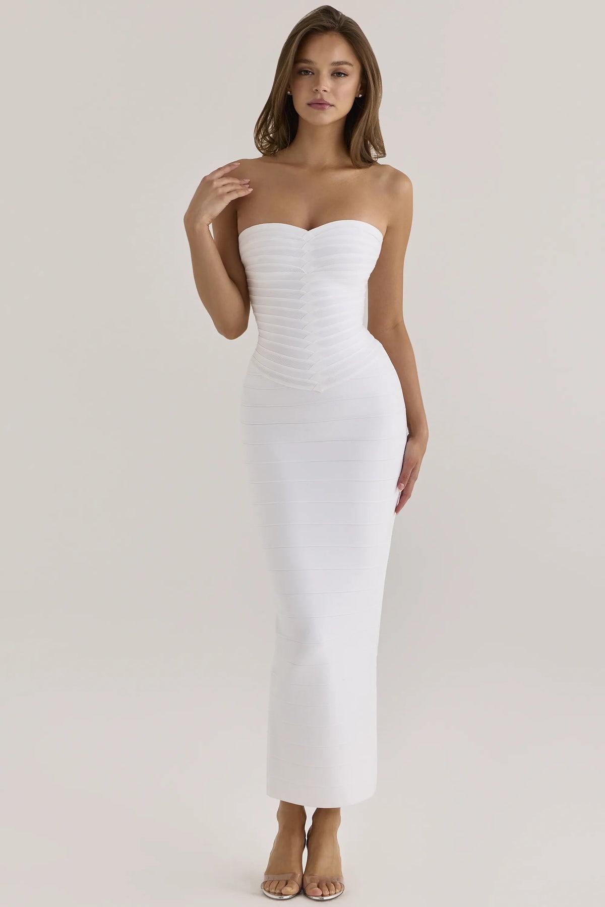 The Sweetheart True White Strapless V Waist Bandage Maxi Dress