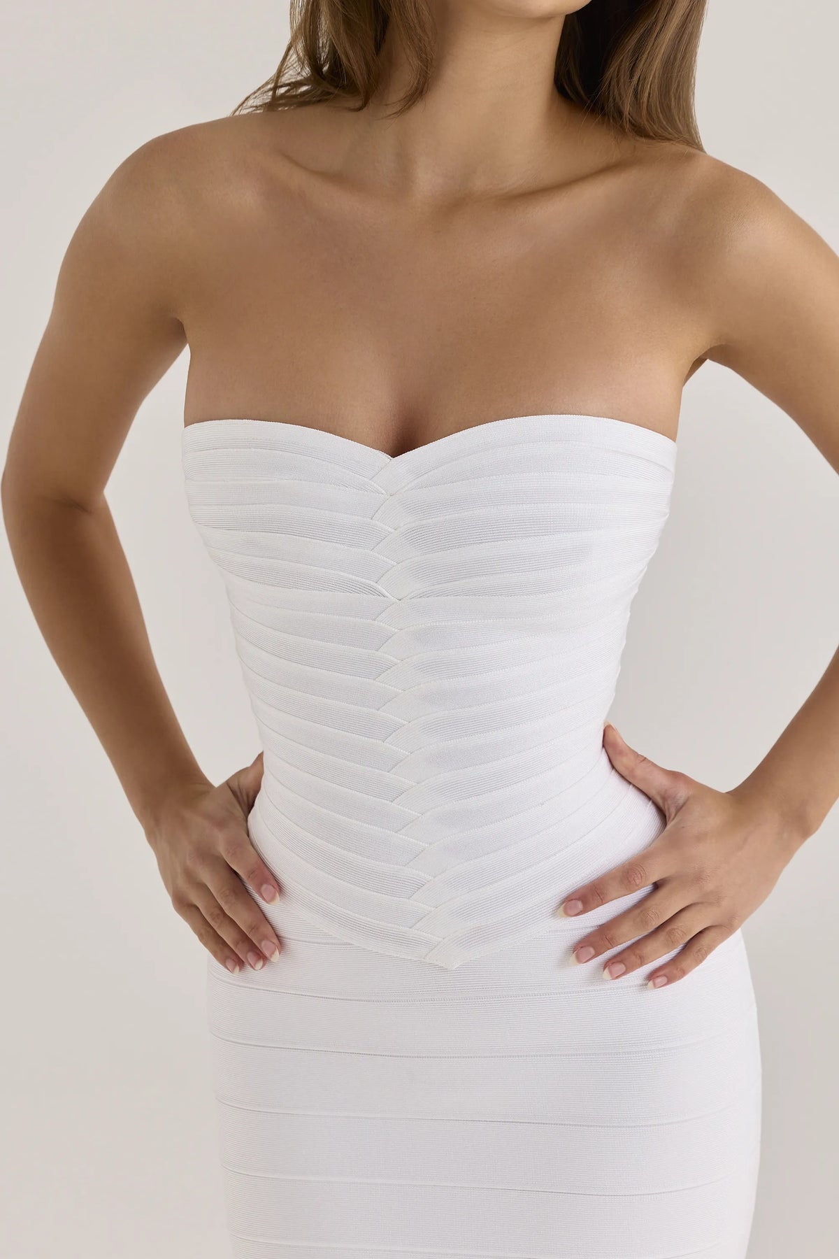 The Sweetheart True White Strapless V Waist Bandage Maxi Dress